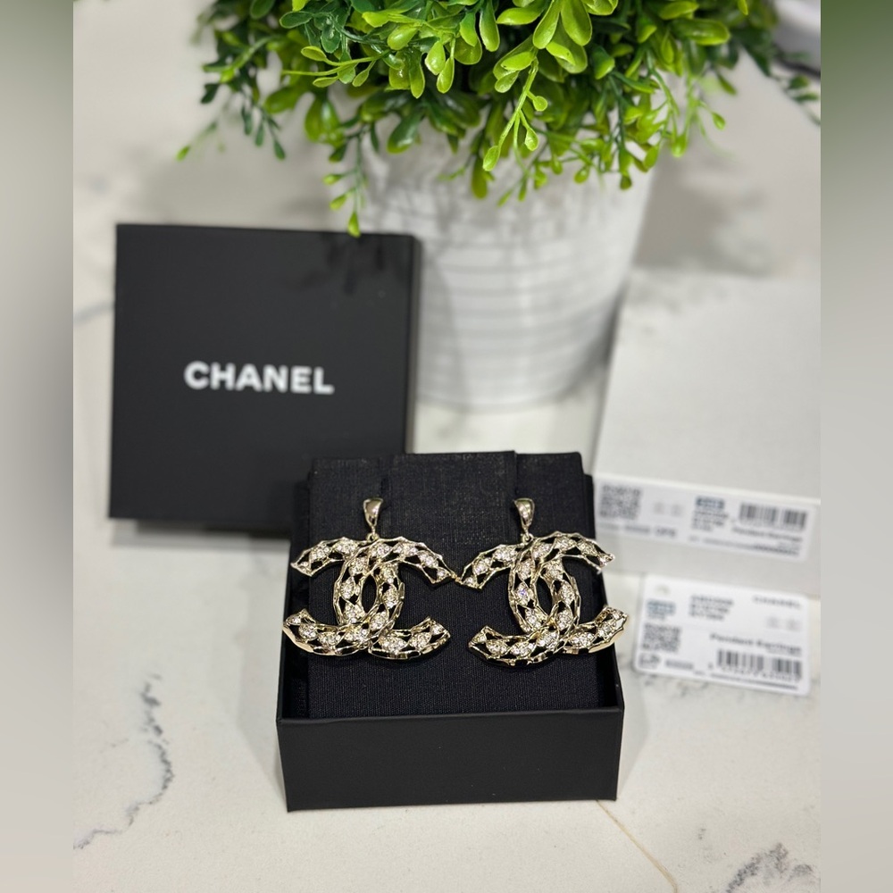 CHANEL XL Dangle CC Earrings with crystals